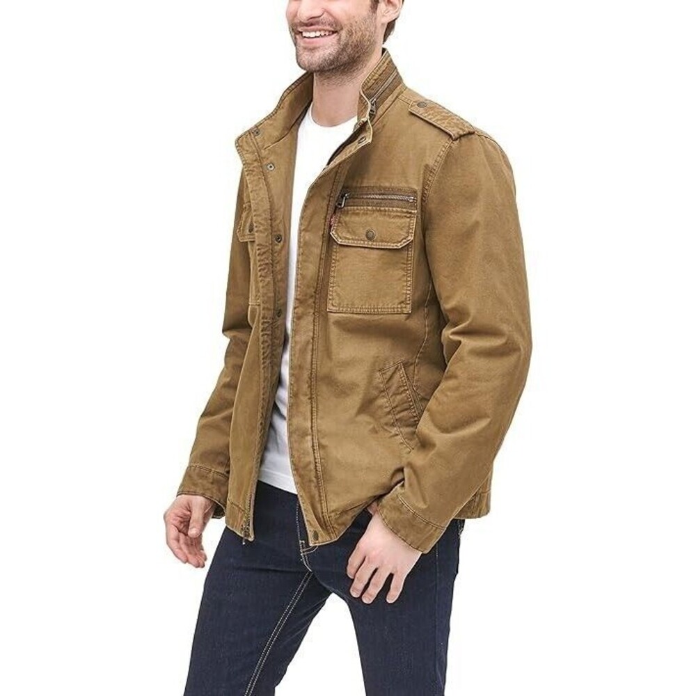 Levi's Utility Cargo Coat Size Large Full Zip Button Snap Lined Military Cotton